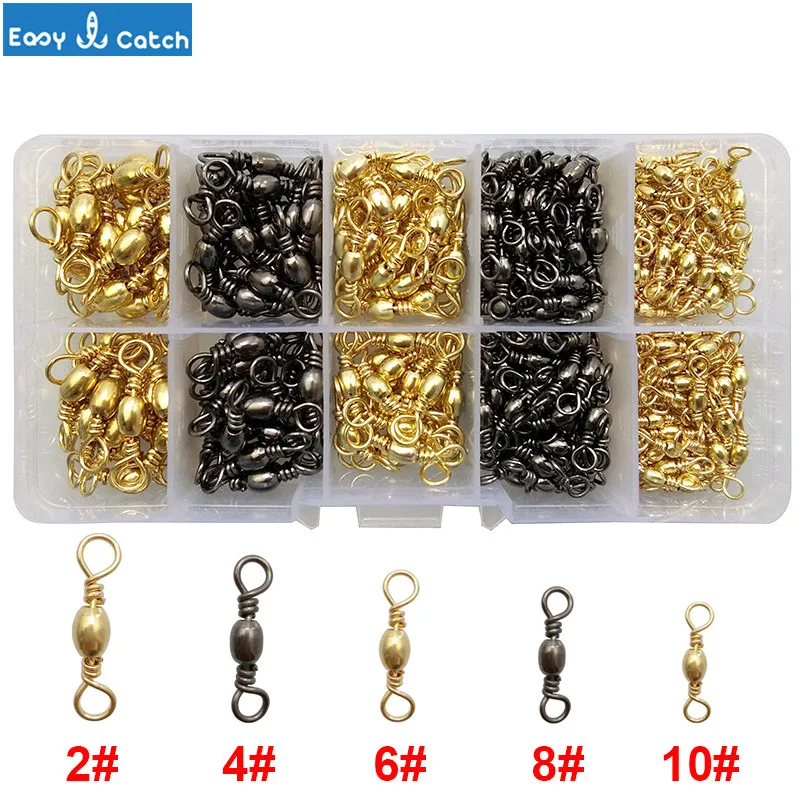 

Easy Catch 300pcs Barrel Fishing Swivel With Solid Ring Black Gold Barrel Swivels Fishing Line Hook Connector Set With Box