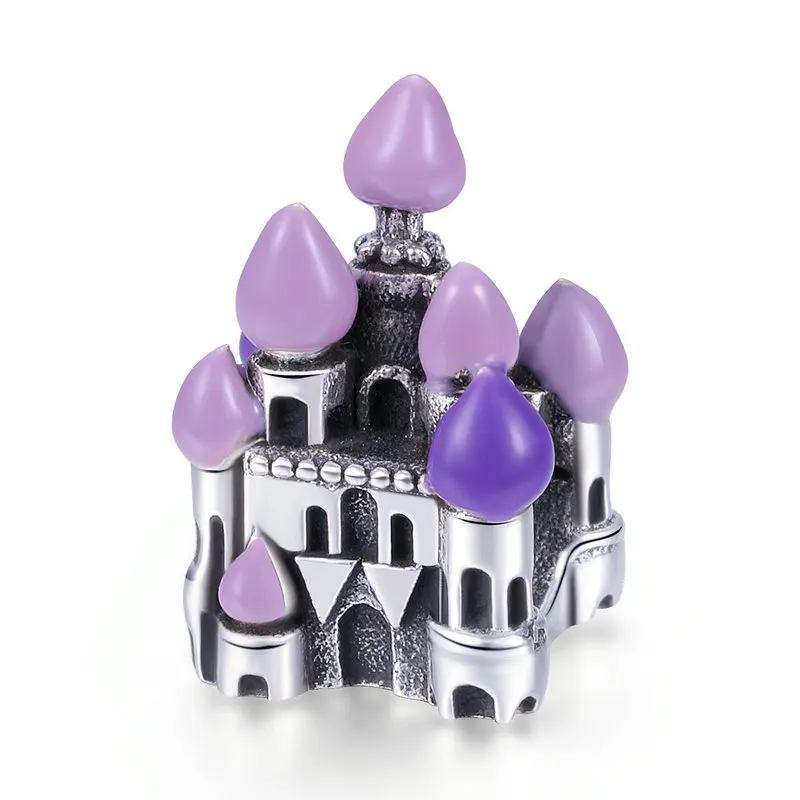 

MOWIMO Fantasy Princess Castle Beads 925 Sterling Silver Purple Enamel Fit Original Pandora Bracelet Charms DIY Jewelry BKC701