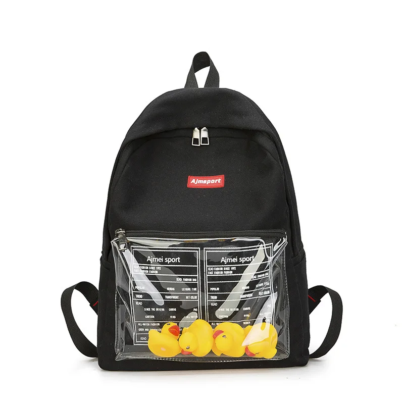 Игрушечный Утенок, женский рюкзак на молнии, холст, большая вместительность, дорожная сумка, Корейская, для девочек-подростков, для студентов, школьные сумки, Mochila Feminina - Цвет: black