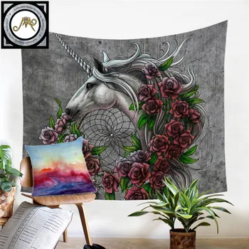 

Unicorn Dreamcatcher by SunimaArt Tapestry Wall Hanging Roses Gray Luxury Wall Carpet Floral Tapisserie Thin Beach Mat 150x200cm