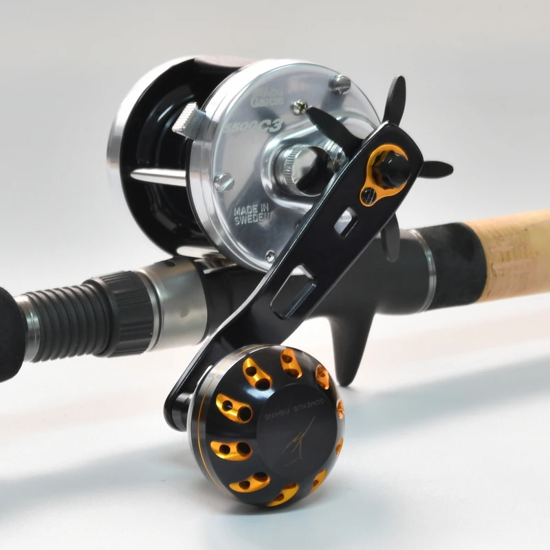 Baitcasting Reel Handle Replacement Spinning Reel Handles HEIGHTEN Fishing Reel Handle For Shimano Daiwa Abu Garcia Penn Kastking Lew's Baitcasting Reel Power Handle Crank Accessory (90mm Handle 35mm Knob - Gold