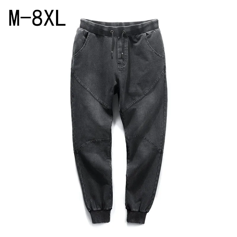 Плюс Размер 6XL 8xl мужские брюки свободные высоко эластичный пояс хлопок повседневные длинные брюки осенние брюки хип-хоп мешковатые джинсы