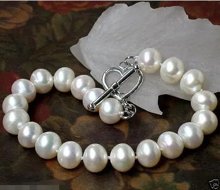 

Shipping >>>> 8-9mm genuine natural white freshwater pearl bracelet loving heart silver clasp