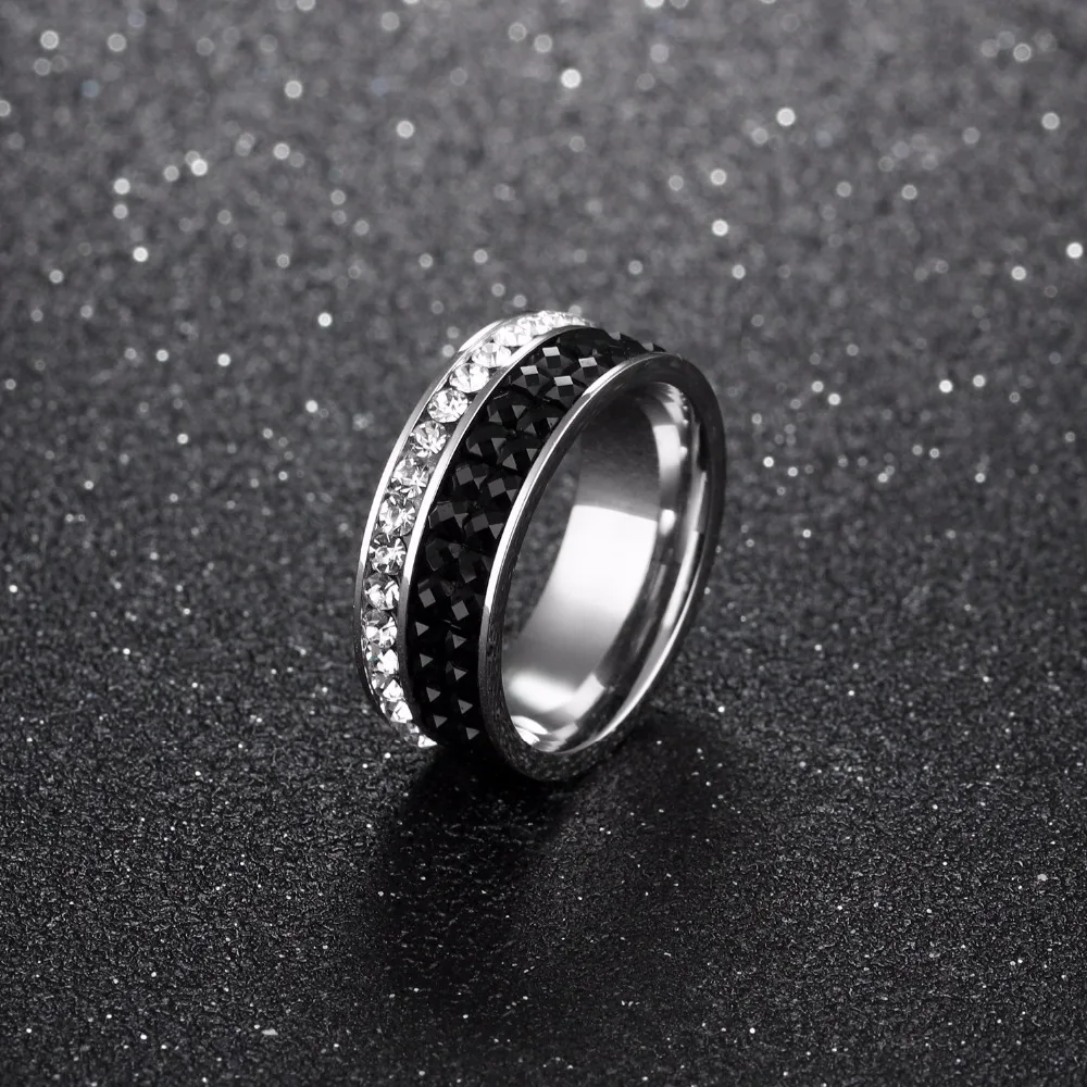 

New White Black Cubic Zircon Mens Ring Titanium Steel Jewelry Fashion Wedding Party Ring Men Silver Color Rings For Man