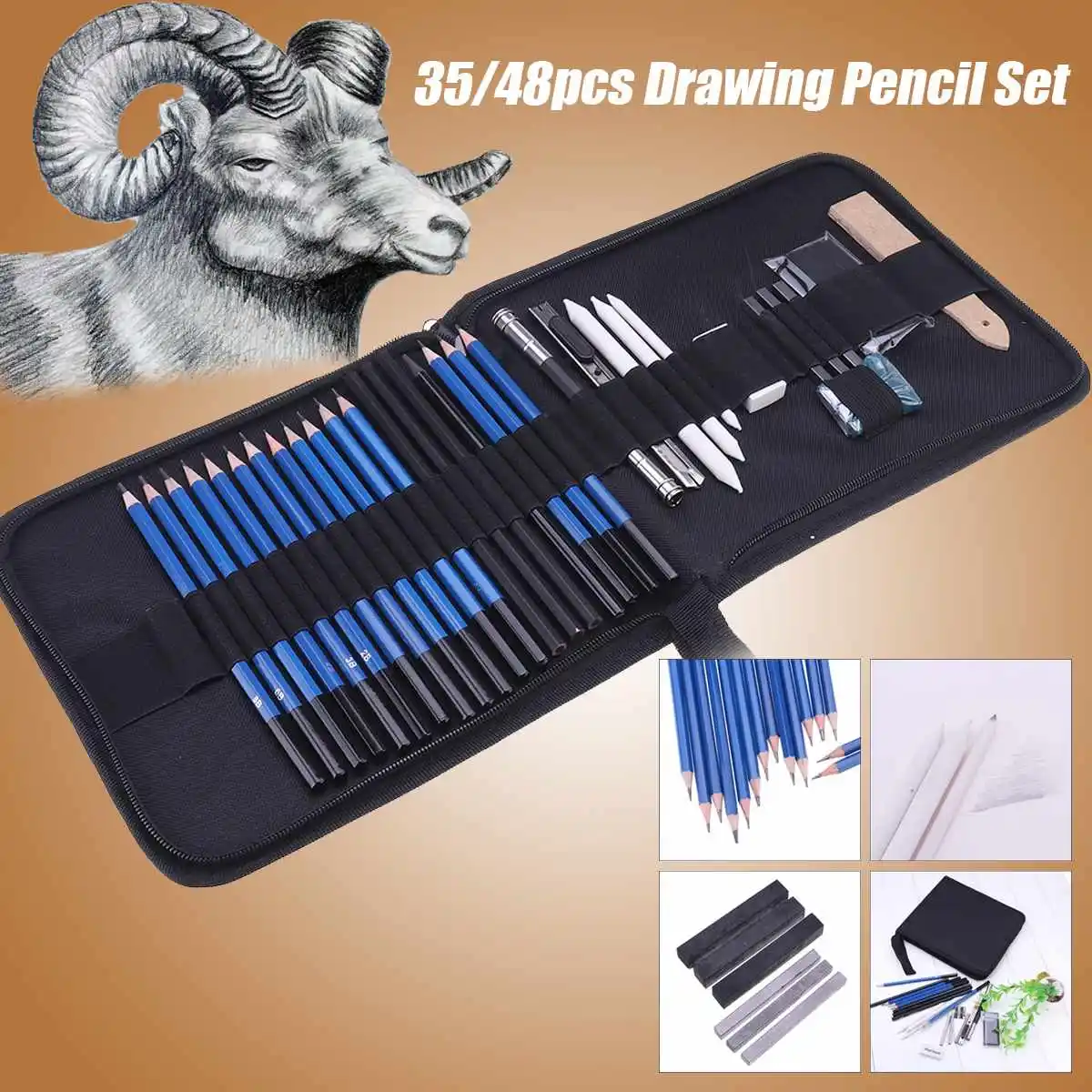 

35/48pcs Sketch Pencil Set Professional Sketching Drawing Kit Wood Pencil Pencil Bags For Painter School Students Art Supplies