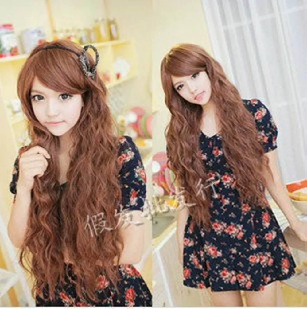 Lolita Harajuku Rhapsody Brown Long Curly Wave Hair Cosplay Wigs