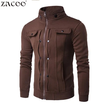 

Brown Cotton Zipper Men's Jackets Autumn New Pockets Button Design Casual Outwear Coats Big Size Mature man SAN0