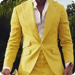 Высокое качество стильные желтые мужские свадебные костюмы заостренный лацкан 2 шт. одна кнопка мужской Slim fit для свадьбы жених выпускного