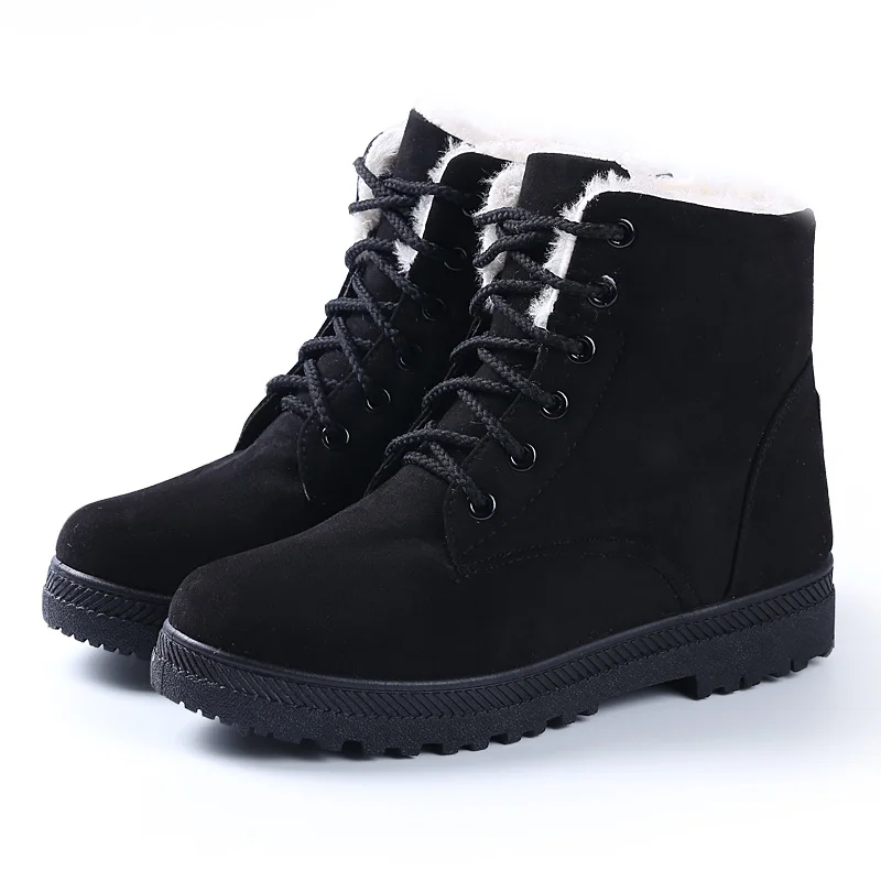 Популярные зимние ботинки; женская обувь; модные зимние ботинки; ботильоны на шнуровке; женские ботинки; бархатная женская обувь - Цвет: Black 1