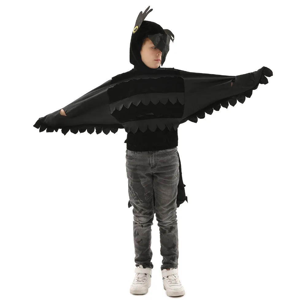 

Kids Halloween Children's Day Black Eagle Costume Pajamas with Wing Boy Girl Animals Cosplay Jumpsuit Gift to Children