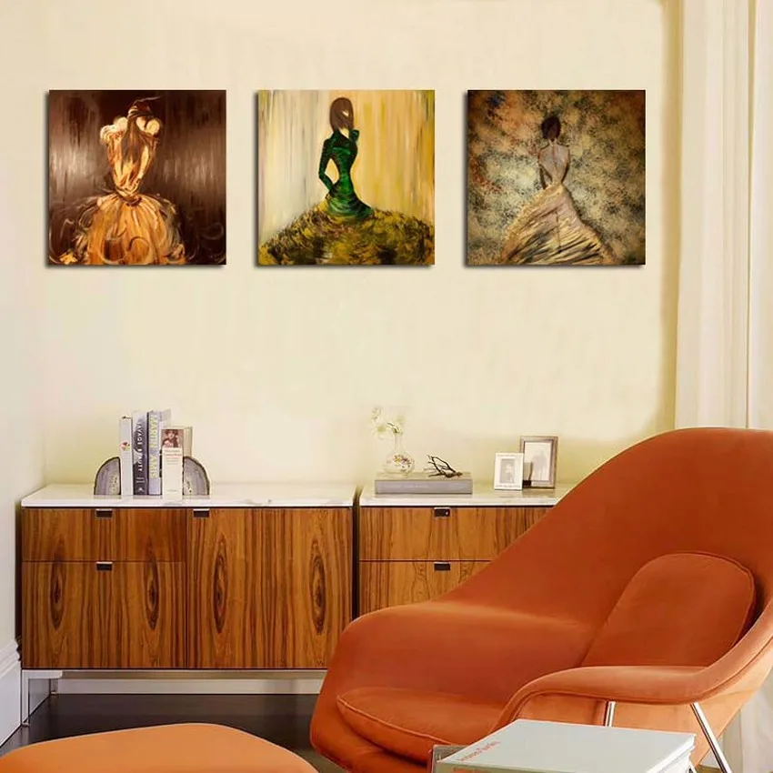

Modern abstract art alone girl oil painting 3 Pieces 100% hand painted figures oil painting wall art home decor