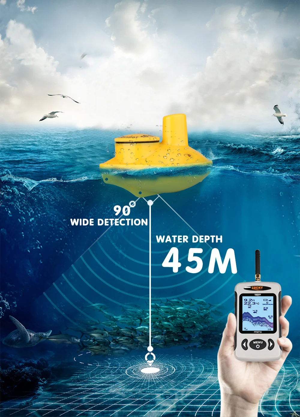 FFW718 Wireless Sonar Sensor Findfish Echo Sounders Underwater Detector Camera  45M135FT Depth Sounder Alarm Carp Fishing (3)