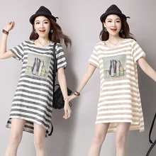 4xl плюс блузки большого размера feminina весна осень лето Стиль корейский женский Топ Новые полосы тонкие длинные футболки женские A4967