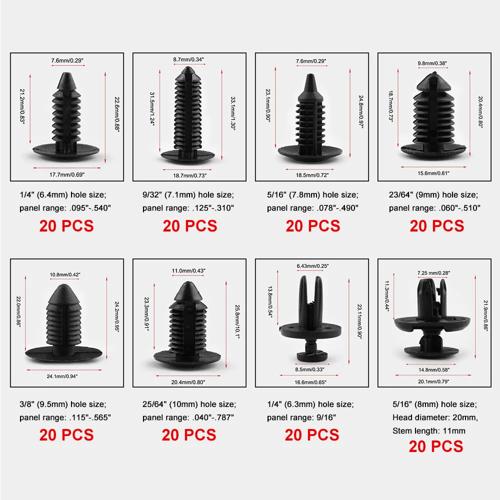 240 шт смешанные пластиковые зажимы с заклепками для Тойота Хонда Форд Авто Крепеж Набор инструментов для автомобиля крыло бампер фиксатор отделка панели штифты 6.3mm 7mm 8mm 9mm 10mm