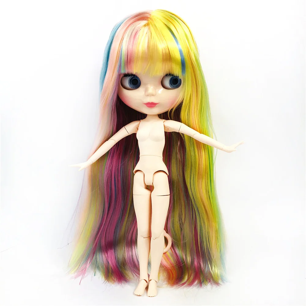 Фабрика Blyth кукла Красочные радужные прямые волосы белая кожа Blyth куклы шарнир Обнаженная тело DIY игрушки BJD модная игрушка для девочки