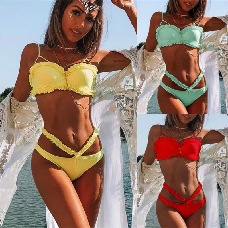 

New Bikini Set Lace Sexy Swimsuit 2019 Split Swimsuit Women Fashion Swimwear Beach Bath Hot Selling Hard Pack