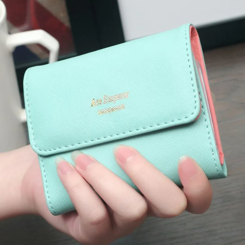  Women solid color Short Wallet Small Purse PU Leather Card Holders Money Bag For Girls Mini Wallets Clutch Case Short Hand Bags 