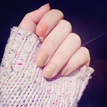 

Square Head Full Cover Nail Art Tips with Glue Girls Sweet Solid Color Short Size False Nails Women Pure Color Fashion Fake Nail