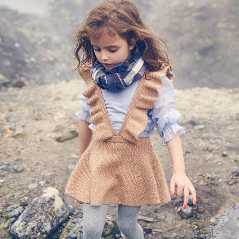 Najtaniej Dziewczyny sweter z dzianiny sukienka jesień zima ubrania dla dzieci Baby Girl Knitting księżniczka brązowy suknia sukienka dla dziewczynki Robe Fille odzież