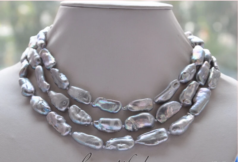 

FREE shipping>>>>z4684 48" 25mm dens gray biwa freshwater pearl necklace new
