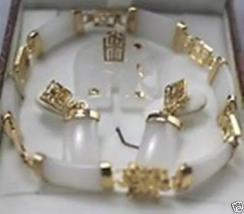

Free Shipping >>New Jewellery white jade Elephant pendant bracelet earring +Free Chain