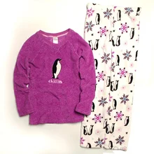 Женские \ mujer \ feminino inverno хлопковые коралловые флисовые пижамы для женщин \ женщин больших размеров фиолетовые пижамные комплекты с рисунком пингвина Чили