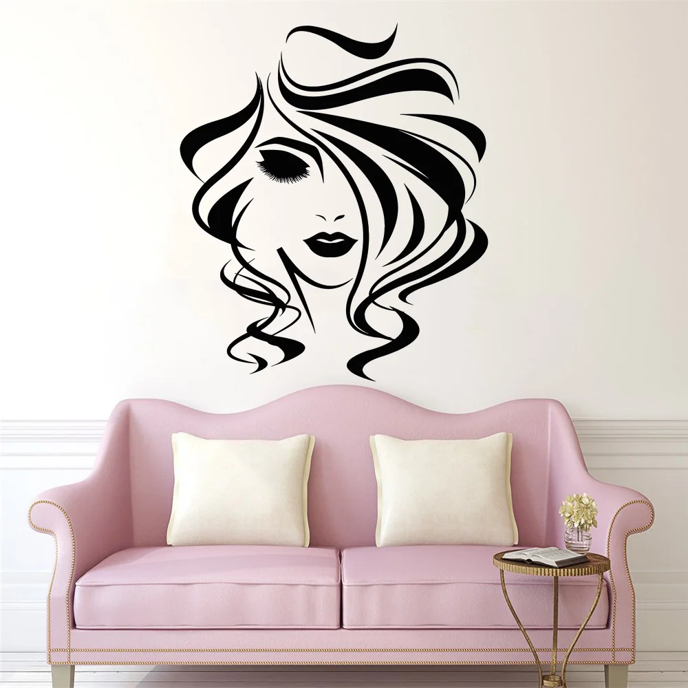 

Art Salon Sticker Beautiful Girl Room Decorative Women Decoration Removeable Home Poster Beauty Salon Hair Mural LY64