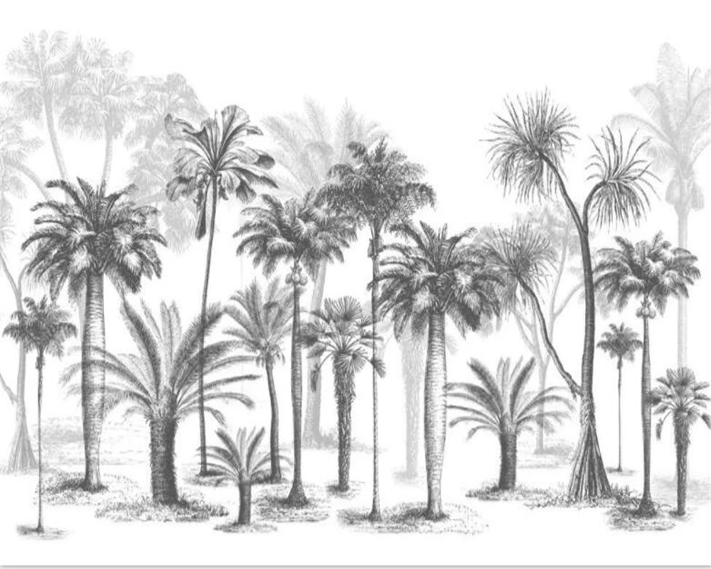 Wallpaper Black Beibehang Tv Background White Rainforest Custom 3d 3-D Coconut-Tree Sketch-Style