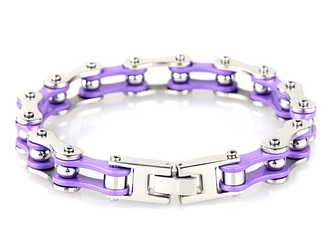 Мужской и женский браслет мотоцикл из нержавеющей стали ювелирные изделия Модные Серебряные и фиолетовые для велосипедистов, в виде велосипедной цепи мотор титановый браслет