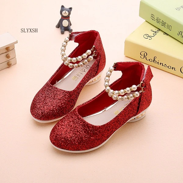 

girls shoes spring autumn princess black red party formal pearls pink faux leather Footwear for girls 10 years old big size