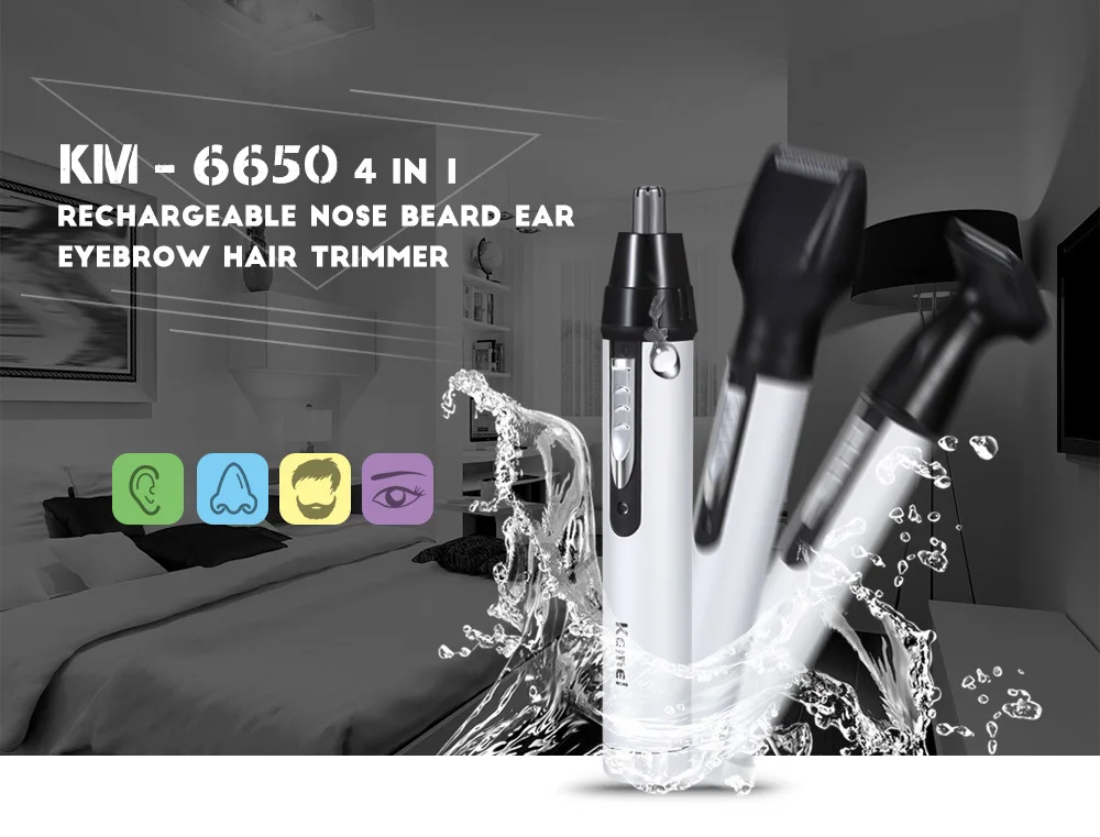 KM - 6650 4 in 1 Rechargeable Nose Beard Ear Eyebrow Hair Trimmer