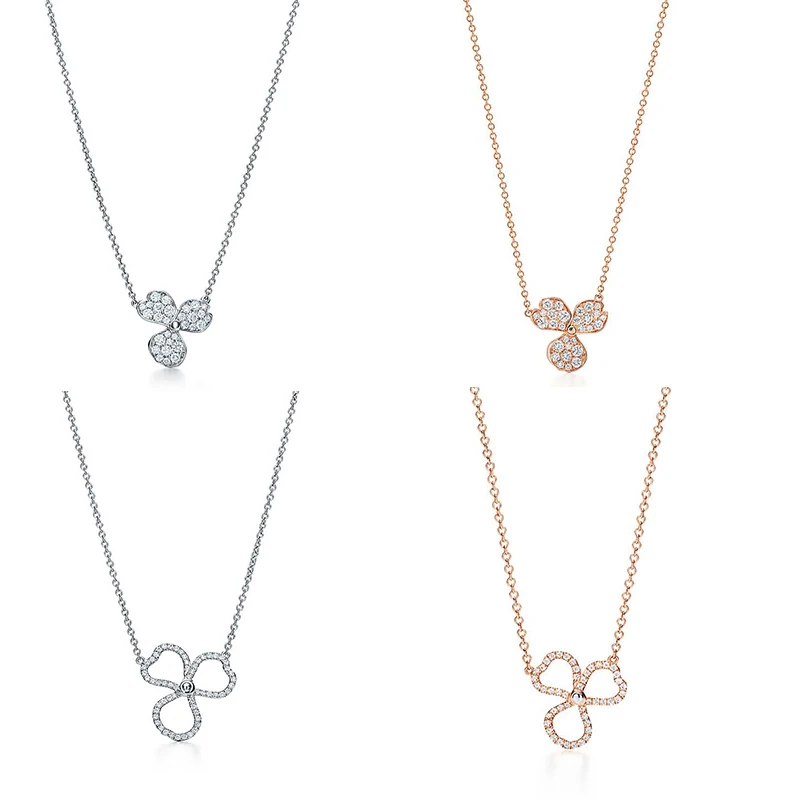 

JEM original tiff 925 sterling silver necklace fashion petal series diamond gloss lady necklace party gift