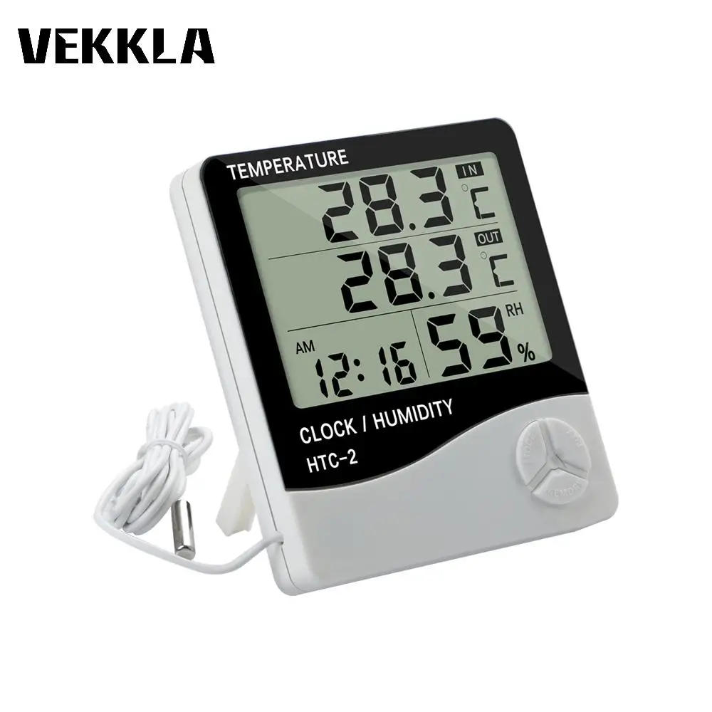

Multifunction Electric Digital LCD Thermometer Hygrometer Alarm Clock Weather Station Temperature For Indoor Room Outdoor ABS