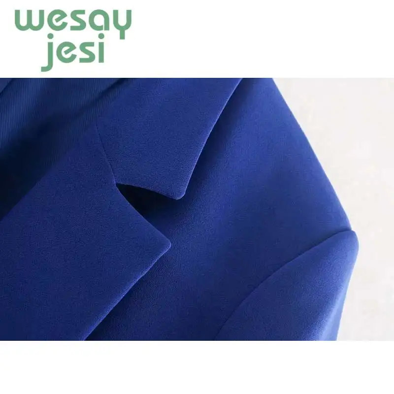 Vintage Women Blazer Pockets Jackets Female 2019 Retro Suits Coat  blue Blazer Loose Coat Streetwear