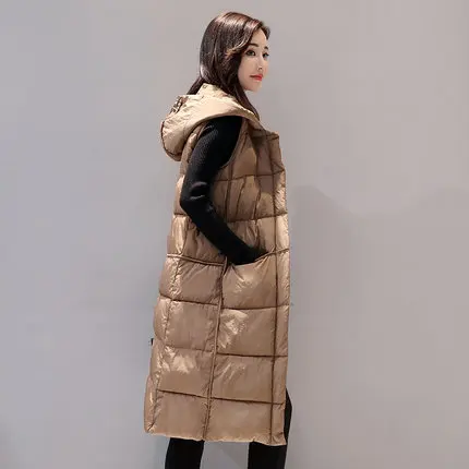 Kmeram, женский зимний жилет, Женская длинная куртка-жилет без рукавов с капюшоном, хлопковый тонкий жилет, теплый Chaleco Mujer HH327 - Цвет: khaki