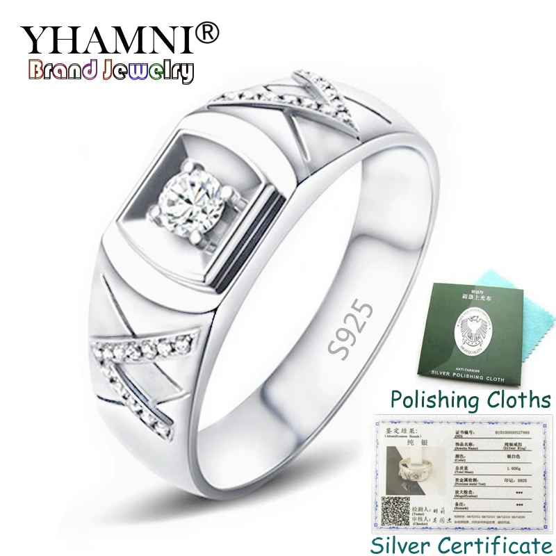 

Free Sent Certificate! Original 925 Sterling Silver Rings Gift For Men Natural 0.5Ct CZ Zircon Wedding Rings Fine Jewelry LR077