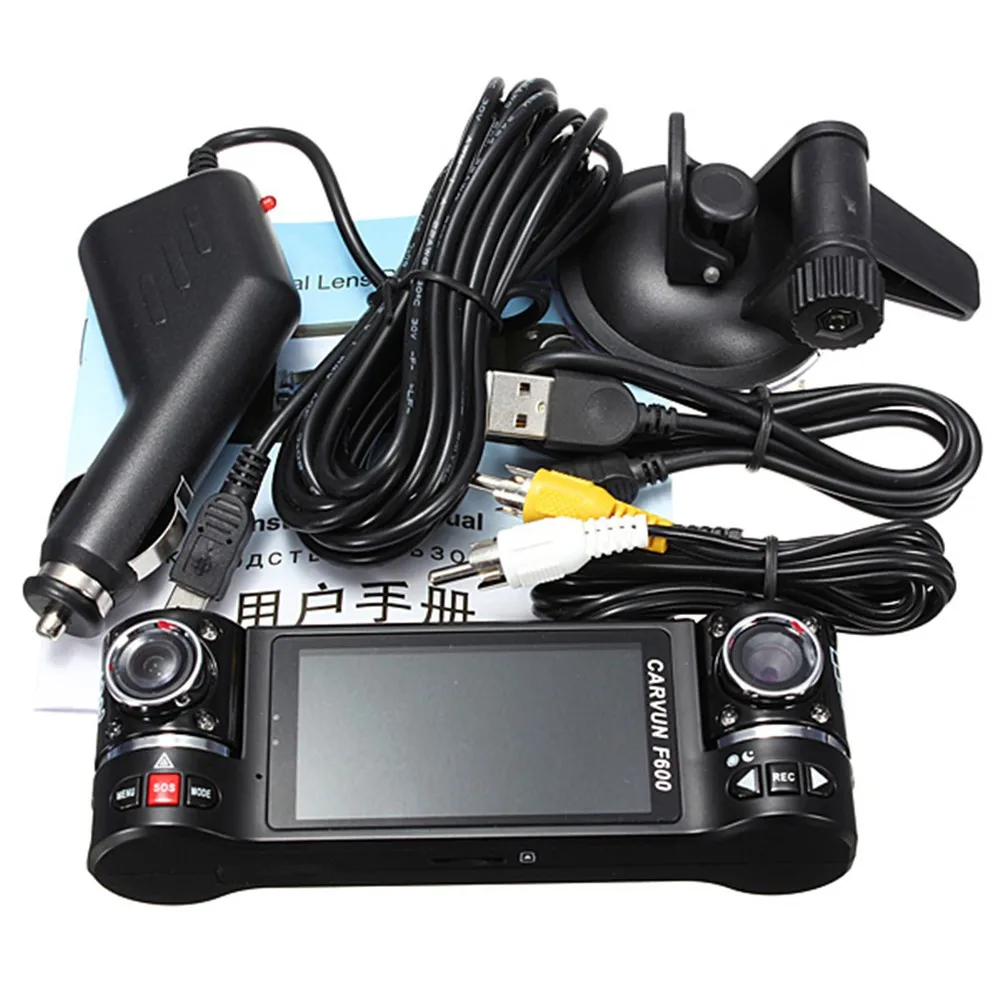 Двойной объектив автомобиля Камера Автомобильный видеорегистратор Даш Cam два объектива Видео Регистраторы F600