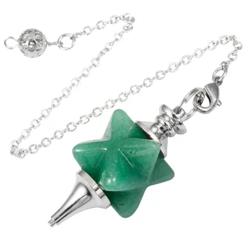 

SUNYIK 1Lot (5Pc) Green Aventurine Merkaba Star Pendulum for Dowsing Divination Healing Chakra Reiki