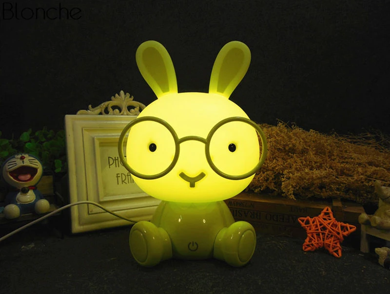Современный мультфильм очки кролик ночник для детей Детская комната светодиодный Ночной светильник с usb-портом Рождественский подарок прикроватный Декор Светильник