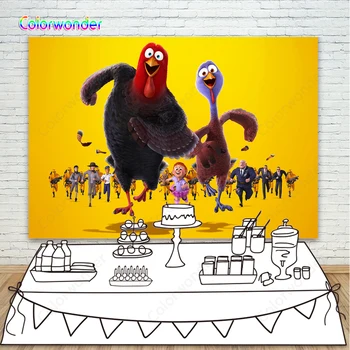 

Photo Backdrop Yellow Free Birds Turkey Seamless Photography Background for Children Outdoor Happy 2nd Birthdy Party Decoration