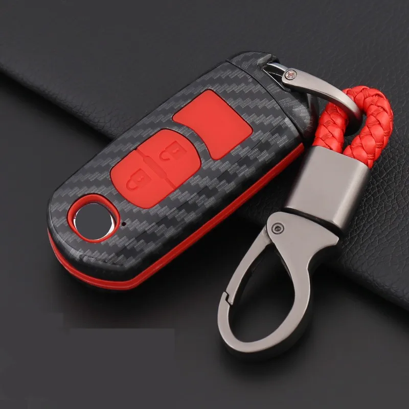 

keychain Carbon Shell Car Remote Key Case Cover For Mazda 2 3 6 Axela Atenza CX-5 CX5 CX-7 CX-9 2015 2016 2017 Smart 2/3 Buttons
