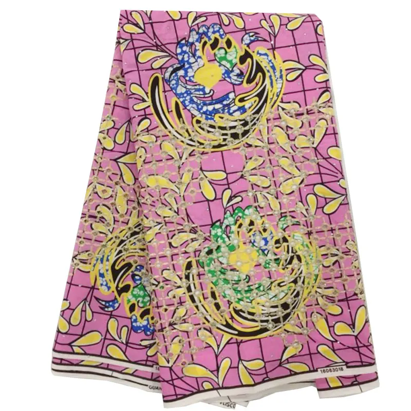

Pink Flower Printed African Cotton Super Wax Fabric Embroidery Rhinestone Africa Nigerian Ankara Veritable Pagne Wax 6Yards/lot
