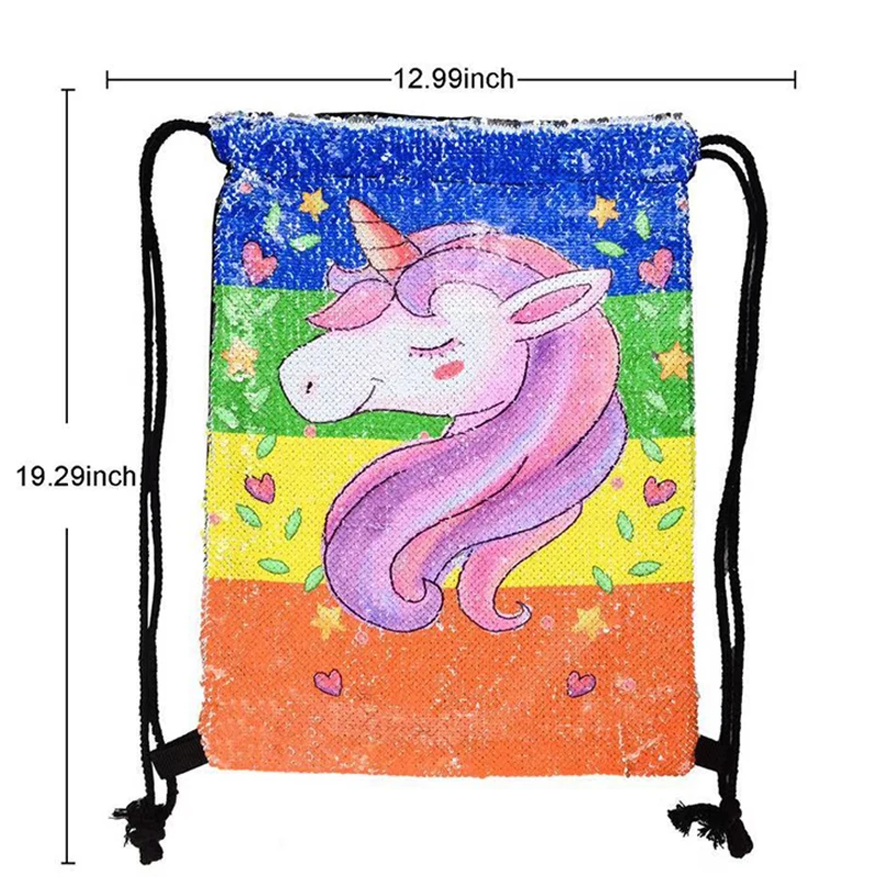 LIANGKA New Horse Sequins Modis Unicorn Bag Women Teenager Drawstring Bag Toddler Girls Magic Reversible Backpacks Mochila