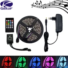 10 м 5 м RGB светодиодный светильник Водонепроницаемая SMD 5050 3528 2835 Гибкая Диодная Лента светодиодная лента с музыкальным пультом дистанционного управления+ адаптер постоянного тока 12 В