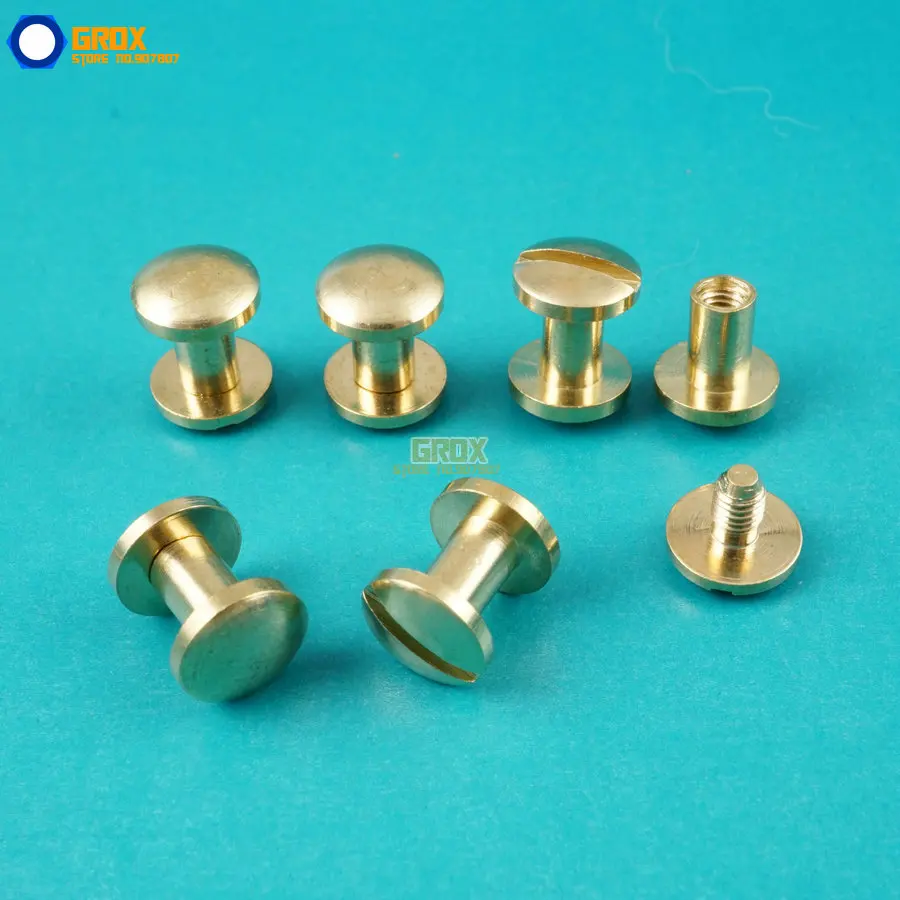 50 Set 8*9mm Solid Brass Rivet Chicago Screw for Leather Craft Cambered