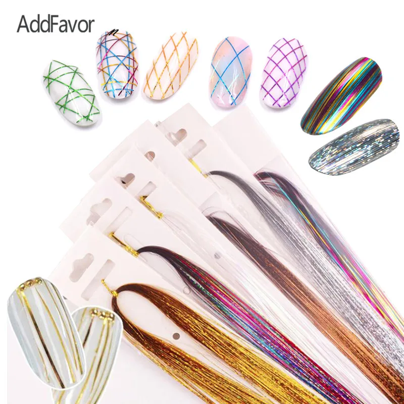 

AddFavor Rainbow Glitter Nail Decal Lines Holographic Nail Striping Decal Filament Manicure Design Nail Art Tips Decorations