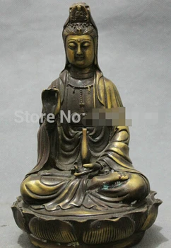 

free shipping Chinese Bronze Buddhist Lotus Pot Kwan-yin GuanYin Goddess Buddha Set Statue