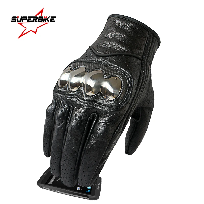 Motorcycle Gloves Steel Knuckle Protect Carbon Fiber Leather Touch