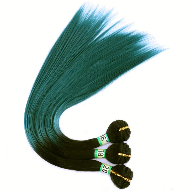 Два тона ombre шелк прямые синтетические волосы высокая температура волокно плетение доступны - Цвет: T1B-Green