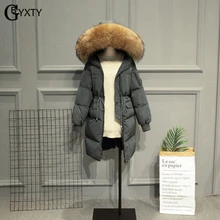 GBYXTY, длинный пуховик,, зимний, женский, толстый, енот, меховой воротник, утиный пух, куртка и пальто, пуховое пальто, пуховик, ZA980